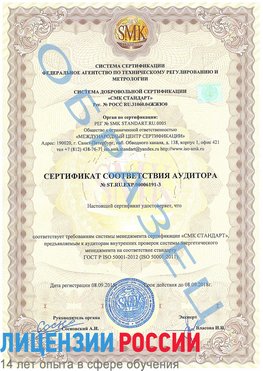 Образец сертификата соответствия аудитора №ST.RU.EXP.00006191-3 Куйбышев Сертификат ISO 50001